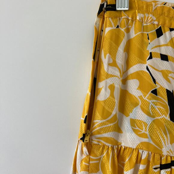 Vintage Julie Frances Yellow Abstract Silk Midi Skirt Long Sleeve Top Set Size 6 - Picture 13 of 16